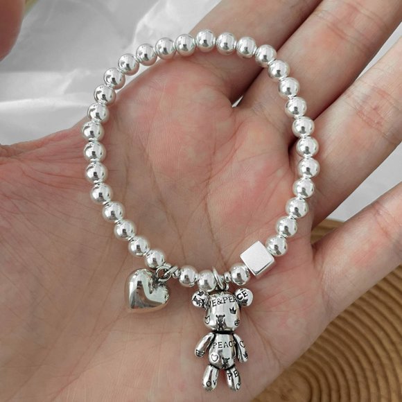 925 Sterling Silver Teddy Bear Bracelet- NEW - Picture 3 of 4